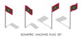 Isometric flag of Maldives in static position and in motion on flagpole. 3d vector