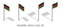 Isometric flag of Republic of Kenya in static position and in motion on flagpole. 3d vector
