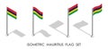 Isometric flag of Republic of MAURITIUS in static position and in motion on flagpole. 3d vector