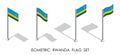 Isometric flag of Republic of RWANDA in static position and in motion on flagpole. 3d vector