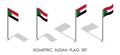 Isometric flag of republic of Sudan in static position and in motion on flagpole. 3d vector