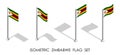 Isometric flag of Republic of ZIMBABWE in static position and in motion on flagpole. 3d vector