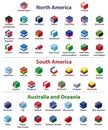 North America, South America, Australia and Oceanian all countries flags in cube isometric design vector set