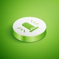 Isometric Flasher siren icon isolated on green background. Emergency flashing siren. White circle button. Vector