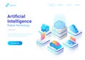 Isometric flat Artificial Intelligence Brain techn Royalty Free Stock Photo