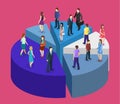 Isometric flat Business People Stand On Pie Diagram Success