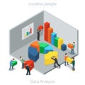 Isometric flat Businesspeople moving diagram segments single whole vector illustration. Data Analysis 3d isometry concept