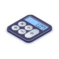 Isometric flat calculator icon. Simple computing machine. Tool for arithmetic operations. Can use for web banner