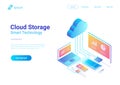 Isometric Flat Cloud Hosting Network Storage vecto