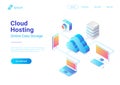 Isometric Flat Cloud Hosting Network vector. Onlin Royalty Free Stock Photo