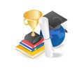 Flat concept illustration of the best predicate student graduation book arrangement Royalty Free Stock Photo