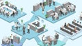 Isometric flat 3d abstract office floor interior departments concept .