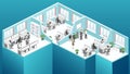 Isometric flat 3d abstract office floor interior departments concept vector. Royalty Free Stock Photo