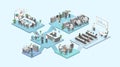 Isometric flat 3d abstract office floor interior departments concept vector.