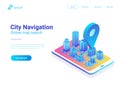 Isometric flat 3D City Map Mobile Phone Navigation