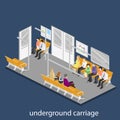 Isometric flat 3D concept interior of metro subway carriage. Royalty Free Stock Photo