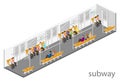 Isometric flat 3D concept interior of metro subway carriage. Royalty Free Stock Photo