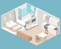 Isometric flat 3D concept interior of studio apartments