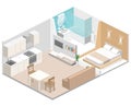 Isometric flat 3D concept interior of studio apartments