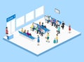 Isometric flat 3D concept interior of waiting room in airport .