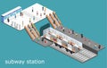 Isometric flat 3D concept metro subway train carriage. underground station Royalty Free Stock Photo