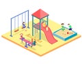 Isometric flat 3D concept web kids playground set.