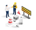 Isometric flat 3d illustration concept of warning of an incident at work Royalty Free Stock Photo