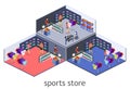 Isometric flat 3D interior goods for the sports shop.