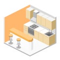 Isometric flat 3D interior of kitchen. full set of kitchen furniture ilustration.