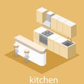 Isometric flat 3D interior of kitchen. full set of kitchen furniture ilustration.