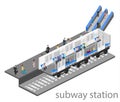 Isometric flat 3D interior of metro subway train carriage. underground station Royalty Free Stock Photo