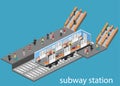 Isometric flat 3D interior of metro subway train carriage. underground station Royalty Free Stock Photo