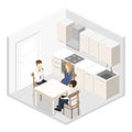 Isometric flat 3D interior of modern kitchen