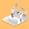 Isometric flat 3D interior of professional kitchen