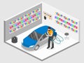 Isometric flat 3D isolated concept auto service garage