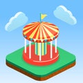 Isometric flat 3D city banners with carousels. amusement park.