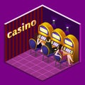 Men and women play slot machines in casinos