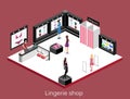 Isometric flat 3D isolated concept cutaway interior lingerie store Royalty Free Stock Photo