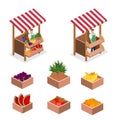 Isometric flat 3D isolated concept fruit stand. Royalty Free Stock Photo