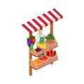 Isometric flat 3D isolated concept fruit stand.