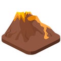 Isometric flat 3D isolated volcano magma nature blowing up