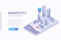 Isometric Flat 3D Smartcity mobile GPS Navigation vector concept Royalty Free Stock Photo