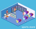 Isometric flat 3D vector interior goods for the sports shop.