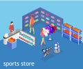 Isometric flat 3D vector interior goods for the sports shop.