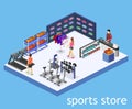 Isometric flat 3D vector interior goods for the sports shop.