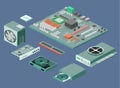 Isometric flat 3D white computer Computer parts Royalty Free Stock Photo