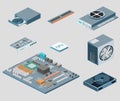 Isometric flat 3D white computer Computer parts Royalty Free Stock Photo