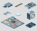 Isometric flat 3D white computer Computer parts