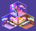 Isometric flat 3Dconcept cutaway Bar in the nightclub.