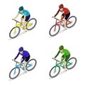 Isometric flat group of cyclists man in road bicycle racing.